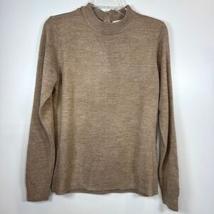 Carolyn Taylor Tan Mock Neck Sweater Back Zip Knit Womens M 90s Vintage Neutral